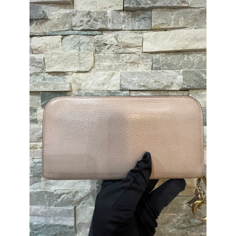 Christian Dior Blush Pink Pebbled Leather Zip Around Wallet Gold DIOR Charms - Picture 2 of 8
